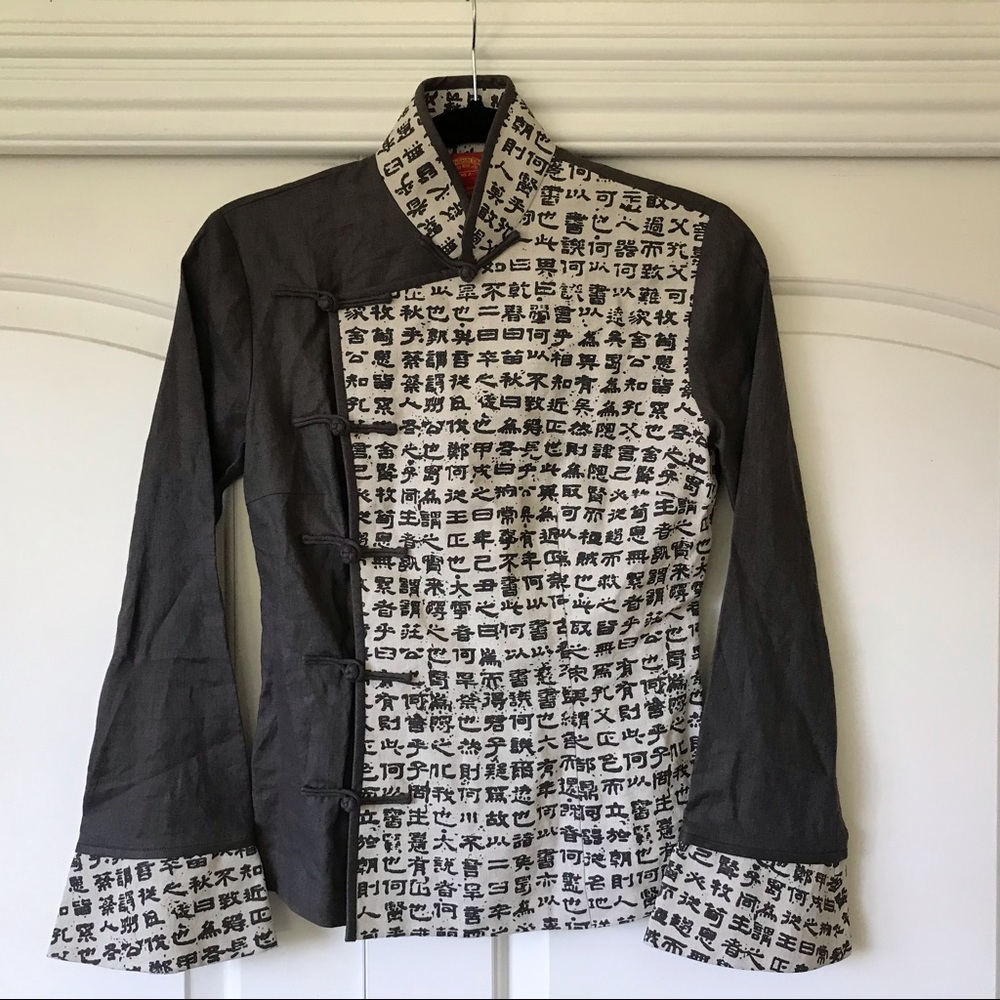 SHANGHAI TANG Chinese calligraphy linen blouse